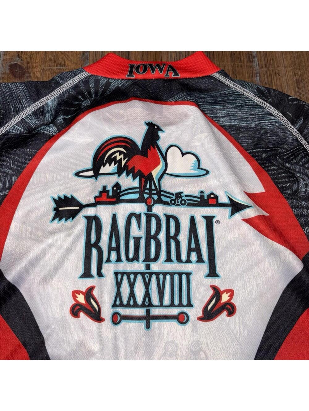 Primal Wear Ragbrai XXXVIII Cycling Jersey Mens XL Red Black Rooster Iowa - Picture 14 of 15